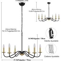 Candelabros de rueda de vagón para sala de estar, 6 luces rústicas industriales para exteriores, lámpara colgante negra para comedor, cocina, pasillo, dormitorio, ajuste de altura - details 43
