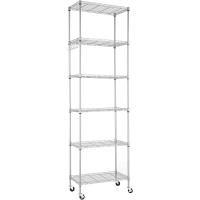 Estantería de Alambre de 6 Niveles con Ruedas Altura Ajustable, Resistente, Gancho para Baño, Cocina, Garaje, Dormitorio Plateado - details 0