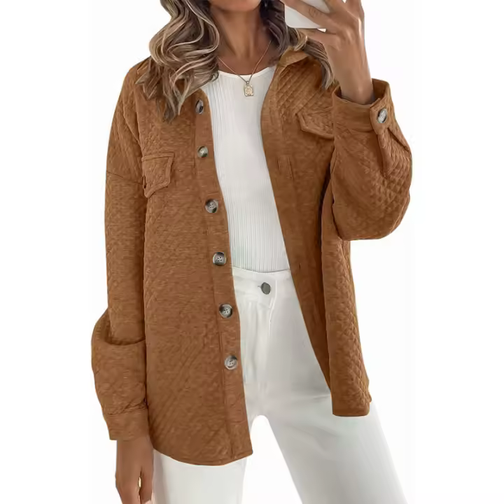 Chaqueta casual ligera con diamantes de color sólido Chaqueta Top de manga larga - 1