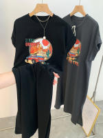 Camiseta de manga corta Retro americana para mujer, falda, vestido largo informal holgado de talla grande con abertura, novedad de verano 2025 - details 9