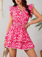 Vestido corto estampado con cuello en V, estilo europeo y americano, elegante y con temperamento, para mujer, verano 2025 - details 2