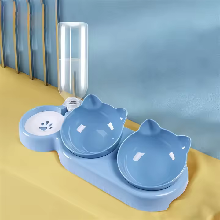 Tazones de Gato de Plástico Alimentador de Doble Boca para Comida y Agua - 1
