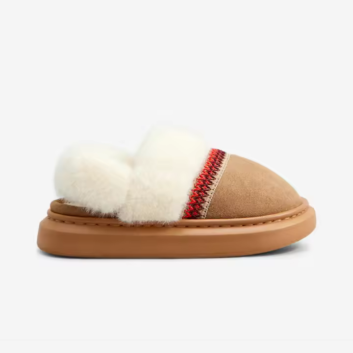 Usa zapatillas esponjosas fuera del hogar, zapatos de confinamiento cálidos de felpa con suela gruesa antideslizante retro. - 1