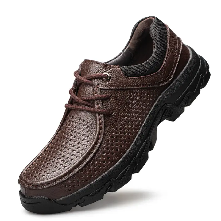 Abnkarwin Zapatos Casuales para Hombres de Cuero Genuino Tamaño Grande para Primavera y Otoño en Negro y Marrón Anti-Deslizante para Exteriores Material de Punta de Cuero Natural - 1