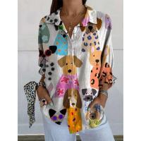 Camisa holgada informal artística estampada a la moda para mujer con botones rectos, Tops S-3XL - details 4
