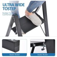 Peldaños de Aluminio, Escalera Pequena Plegable Segura de Hogar con Mecanismo Antiplegado, Taburete Escalera Portatil para Cocina Domestica, Peso Máximo 150kg, Negro - details 2