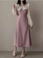 Elegante Vestido de Manga Larga Estilo Francés Vintage con Volantes Chic dulce Templamento - details 5