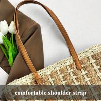 Bolso de mano de paja tejido de gran capacidad de inspiración vintage con patrón de rejilla negra: elegante para llevar en el hombro y las axilas, ideal para la playa, desplazamientos diarios y regalos navideños, disponible en negro, bolso de paja, tejido - details 3