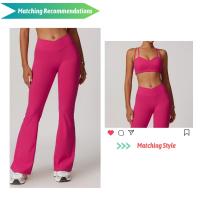 Pantalones acampanados de cintura alta para mujer, mallas deportivas elásticas, ropa deportiva, cinturón cruzado, botas cortas, pantalones de Yoga - details 0