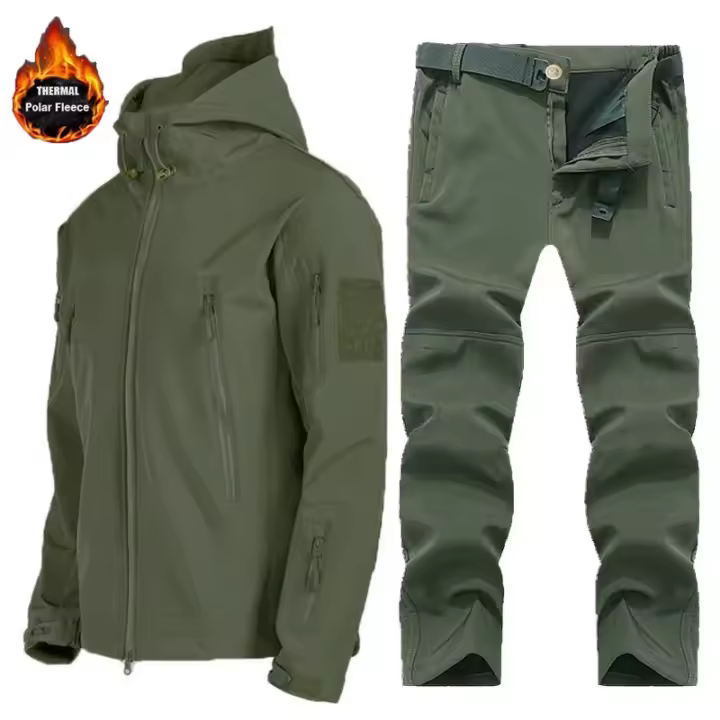 Chaquetas de Vellón para Invierno-Otoño Trajes Tácticos Impermeables para Pesca, Senderismo, Acampar Pantalones Térmicos M-5XL - 1
