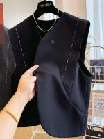 Ropa de temperamento 2025, chaleco retro coreano, camiseta sin mangas de color sólido para oficina para mujer - details 7