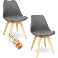 Sillas de Comedor Nórdicas con Respaldo Ergonómico |   Sillas de Cocina con Madera de Haya Maciza con Tela Anti Manchas de Polipiel (2, Gris) - details 0