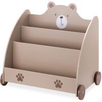 Librería Infantil de Madera Biblioteca Montessori para Niños con 3 Compartimentos para Libros y Juguetes Estantería con Ruedas Diseño de Oso - details 6
