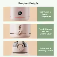 Calentador de agua con leche para bebé, capacidad de 300ml, Control preciso de temperatura, batería integrada, inalámbrico, instantáneo - details 5