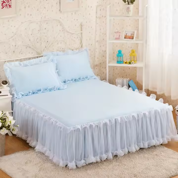 Falda de cama de princesa elegante, Funda de colchón antideslizante, falda de cama de encaje con volantes, Protector de sábana, sin funda de almohada colcha, 1 piezas - 1