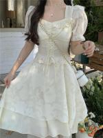 Vestido de manga corta con cuello cuadrado estilo socialité francés para mujer, nueva colección de verano, diseño ceñido y adelgazante en la cintura, - details 5