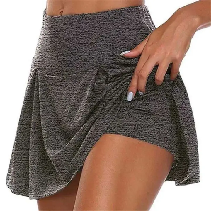 Verano Mujer Sprints tenis baile Fiess corto de secado rápido sólido forro femenino cintura alta Mini faldas pantalones cortos DF4987 - 1