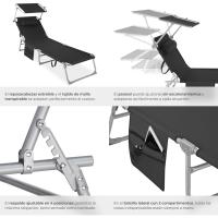 Tumbona Jardín Exterior de Acero, Tumbona Plegable con Reposacabezas, Parasol y Bolsillo Lateral, Tumbona Playa Reclinable 6 Posiciones, Tumbona Piscina Resistente a Intemperie - Gris - details 22