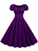 Vestido midi elegante liso de fiesta vintage informal con manga abombada de verano para mujer - details 10