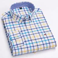Camisa 100% de algodón para hombre, camisa Oxford informal a cuadros de manga larga con estampado de Color sólido, camisa de vestir Formal de ajuste Regular de gran tamaño 7XL 6XL 5XL - details 9