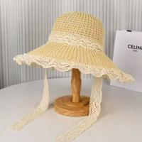 Sombreros de encaje sombreros de paja mujeres verano con cordones huecos - details 5