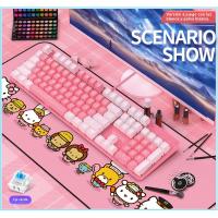 Real teclado mecánico eje verde niñas Netflix chica corazón polvo azul teclas redondas gaming punk - details 10