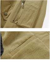 Winter Flight Jacket Man Solid Flip Collar Fleece Thickening Coats Outdoors New Keep Warm Multiple Pockets Pure Cotton Tops Man - details 7