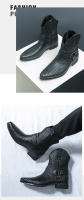 Nuevas botas de cuero con cremallera lateral para hombre, zapatos de cuero de caña alta con relieve - details 7
