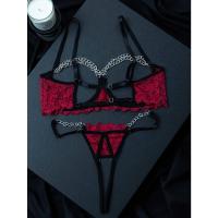 Conjunto de lencería de encaje floral erótico, sujetador abierto transparente y tanga con cadena, lencería sexy y ropa interior - details 18