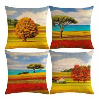 4 piezas, Fundas De Almohada Decorativas De Lino Con Pintura Al Óleo De Campo De Trigo Dorado Y Hojas De Arce - details 0