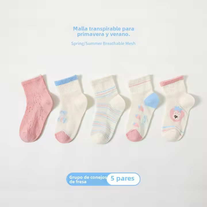 Nuevos dibujos animados de malla fina para niños y niñas calcetines de tubo medio calcetines para niños - 1