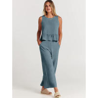 Conjunto casual de verano para mujer, top sin mangas plisado y pantalones cortos de pierna ancha - details 31