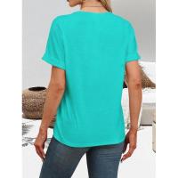 Tops de moda de color sólido con cuello en V, ropa popular coreana, camiseta holgada de manga corta de verano para mujer. - details 10