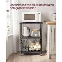 Estantería de Cocina con Ruedas, Carrito de Servicio de 3 Niveles, Estantería para Microondas, Horno, Tostadora, Marco de Metal con 6 Ganchos, Marrón Rústico y Negro - details 10