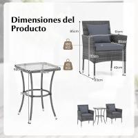 Conjunto Muebles de Jardín Ratán de 3 Piezas, 2 Sillas con Cojines y 1 Mesa de Vidrio Templado, Mesa y Sillas Terraza Terraza Patio Balcón (Beige) - details 13