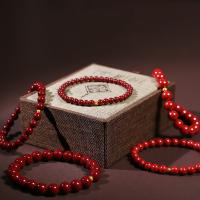 Pulsera de cuentas de piedra Natural para mujer, cuentas de Color rojo y dorado de cinabrio de la suerte, joyería de fiesta, regalo de buena suerte - details 5
