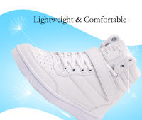 Zapatillas altas transpirables para mujer, zapatos deportivos informales antideslizantes, plataforma oculta, aumento de cuero - details 5