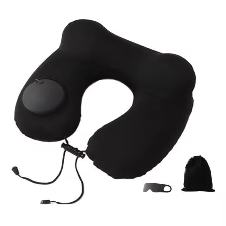 Almohada de viaje inflable en forma de U, cojín de soporte para el cuello con presión manual suave, almohadilla plegable para ahorrar espacio, almohadilla para el cuello para oficina/escuela - 1
