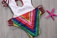 Traje de Baño de Tela Adhesiva de Una Pieza Floral Monokini sin Espalda de Corte Alto - details 8