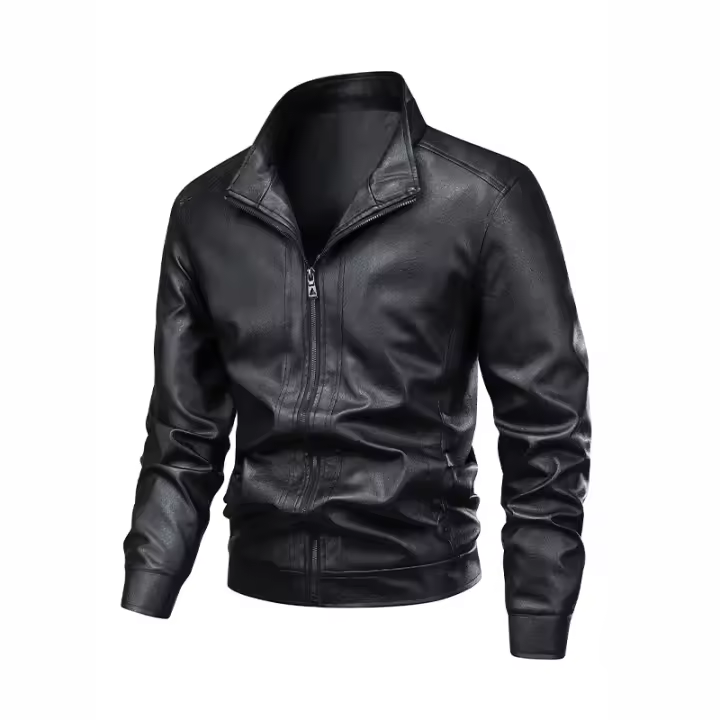 Chaqueta de Cuero para Hombres CHAIFENKO Abrigo Suelto, A Prueba de Viento, Cálido para Otoño-Invierno, Cierre de Cremallera, Forro de Poliéster - 1