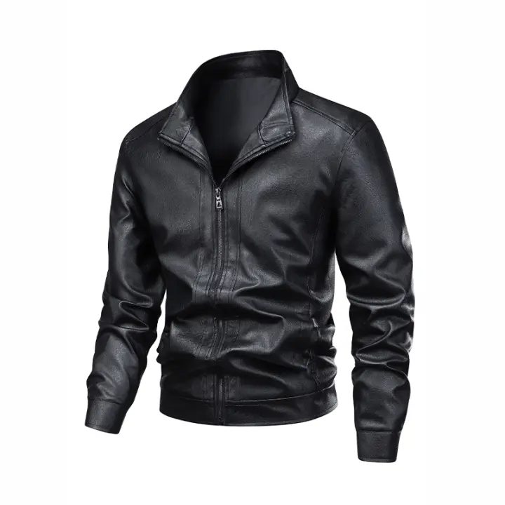 Chaqueta de Cuero para Hombres CHAIFENKO Abrigo Suelto, A Prueba de Viento, Cálido para Otoño-Invierno, Cierre de Cremallera, Forro de Poliéster - 1