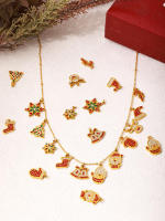 Collar de Navidad de moda para las mujeres Conjunto de Árbol de Navidad Muñeco de Niña Ciervos,Papá Noel Pendientes Collar Gift - details 13