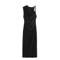 Vestido Largo Plisado Negro para Mujer, Sin Mangas, Perfecto para Hasta la Rodilla, Moda de Verano 2025 - details 1