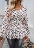 Top floral de manga larga para mujer, camiseta elegante con cuello cuadrado para ropa juvenil - details 2