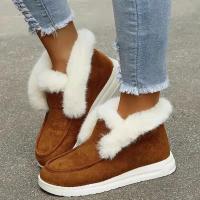 Botas de nieve cálidas de lana sin cordones para mujer, zapatos de mujer de gamuza, invierno, novedad - details 0