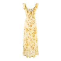 Vestido largo de gasa con volantes, cordón y estampado francés estilo retro de verano, entallado, ideal para vacaciones. - details 2