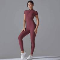 Body de yoga para mujer, ropa moldeadora deportiva de manga corta, traje de gimnasio de una pieza, nailon de color sólido - details 28