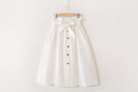 Women summer midi elegant solid high waist a-line cotton skirt - details 12