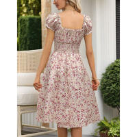 Nuevo vestido francés con mangas de burbujas florales para mujer - details 2
