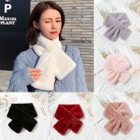 Bufanda de felpa de piel sintética de conejo para mujer, chal elegante, bufanda de cuello cruzado gruesa, bufanda cálida de invierno, bufandas de Color sólido - details 0